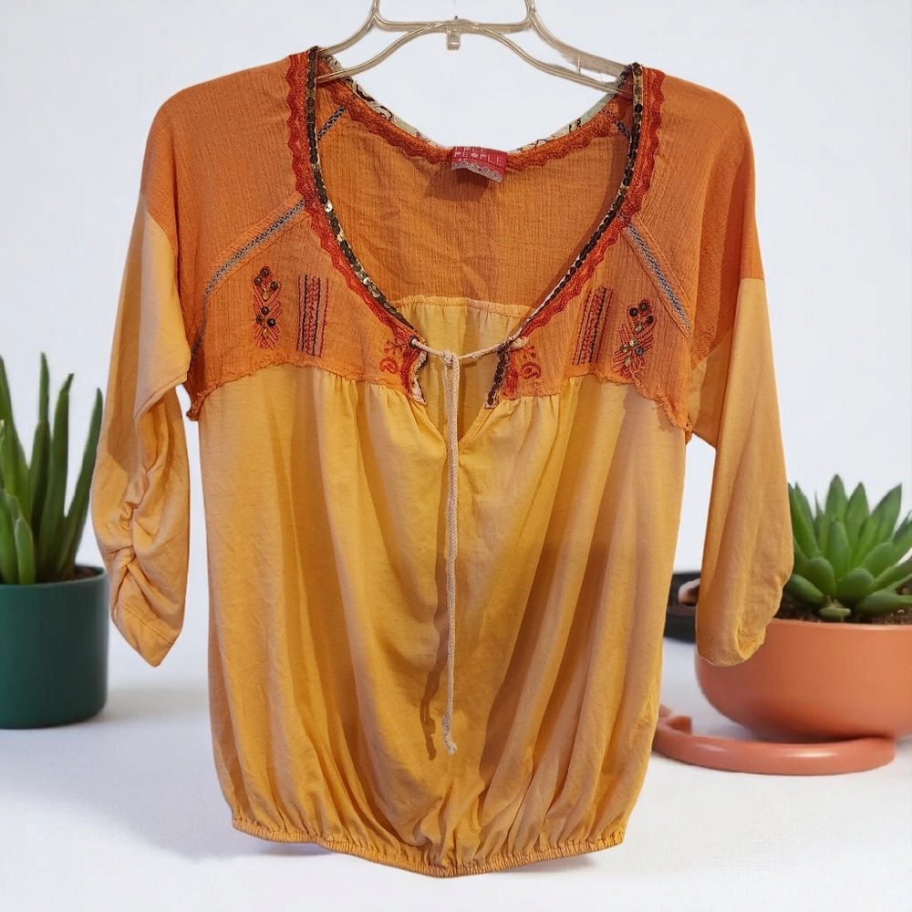 Free People Orange Sequined Women's Top Sz Small